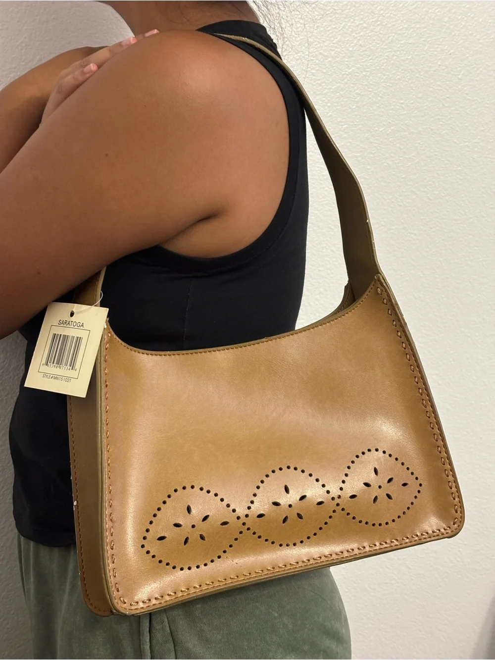 Mondani Tan Perforated Leather Hobo